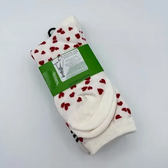 Kate Spade New York White Red Black Hearts Striped Crew Socks 3 Pairs Valentines - Picture 6 of 7